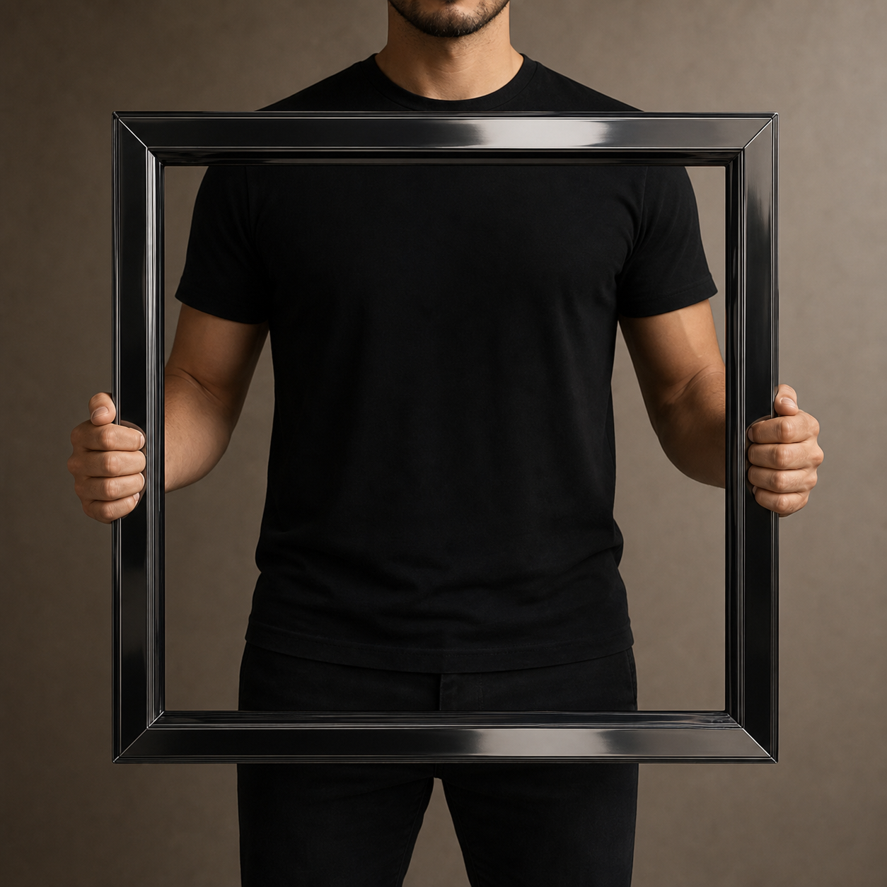 A Veatro silk display frame held upright for an object-specific scarf demonstration