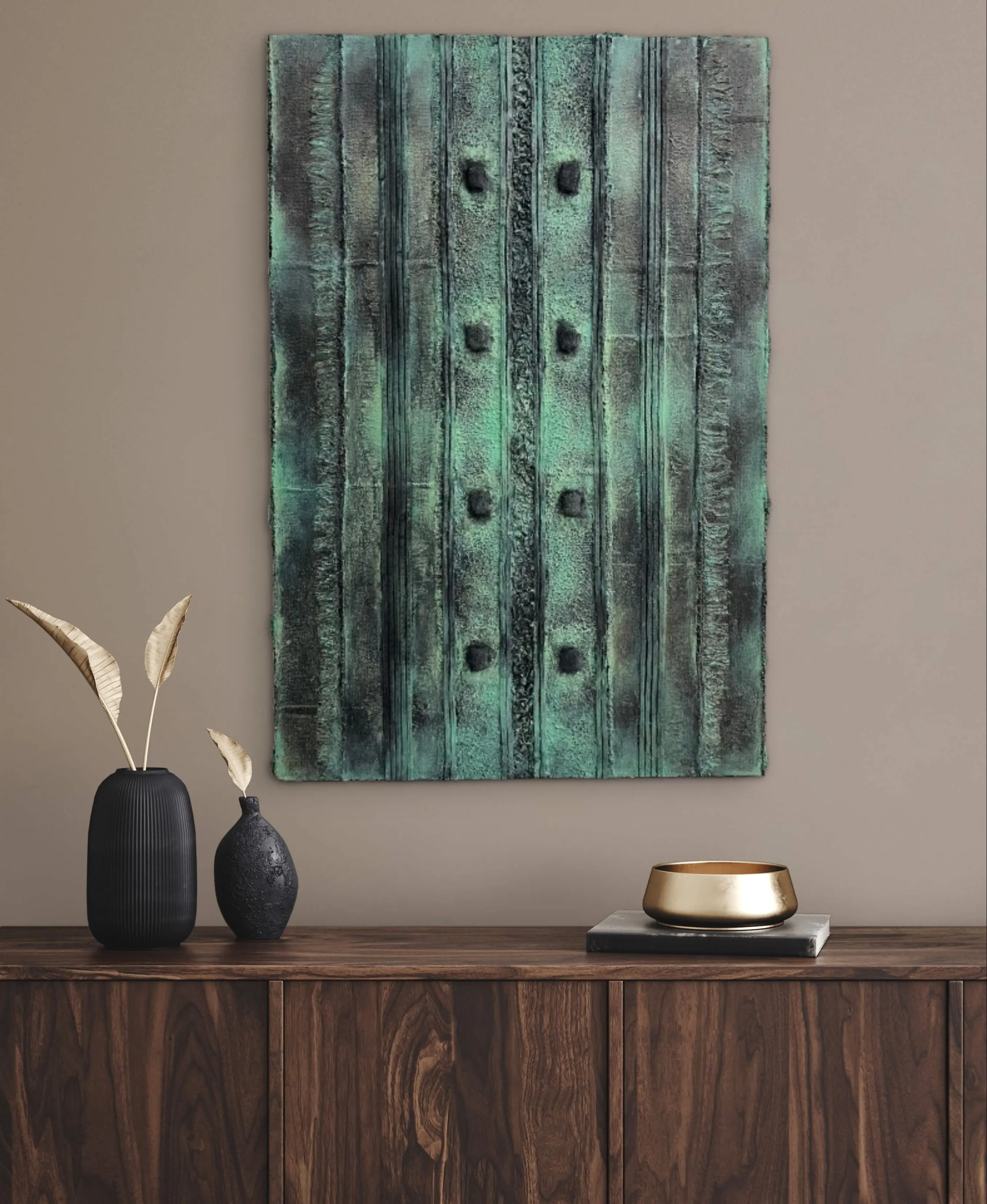 Artwork positioned in an architectural interior with wall and furniture coordination