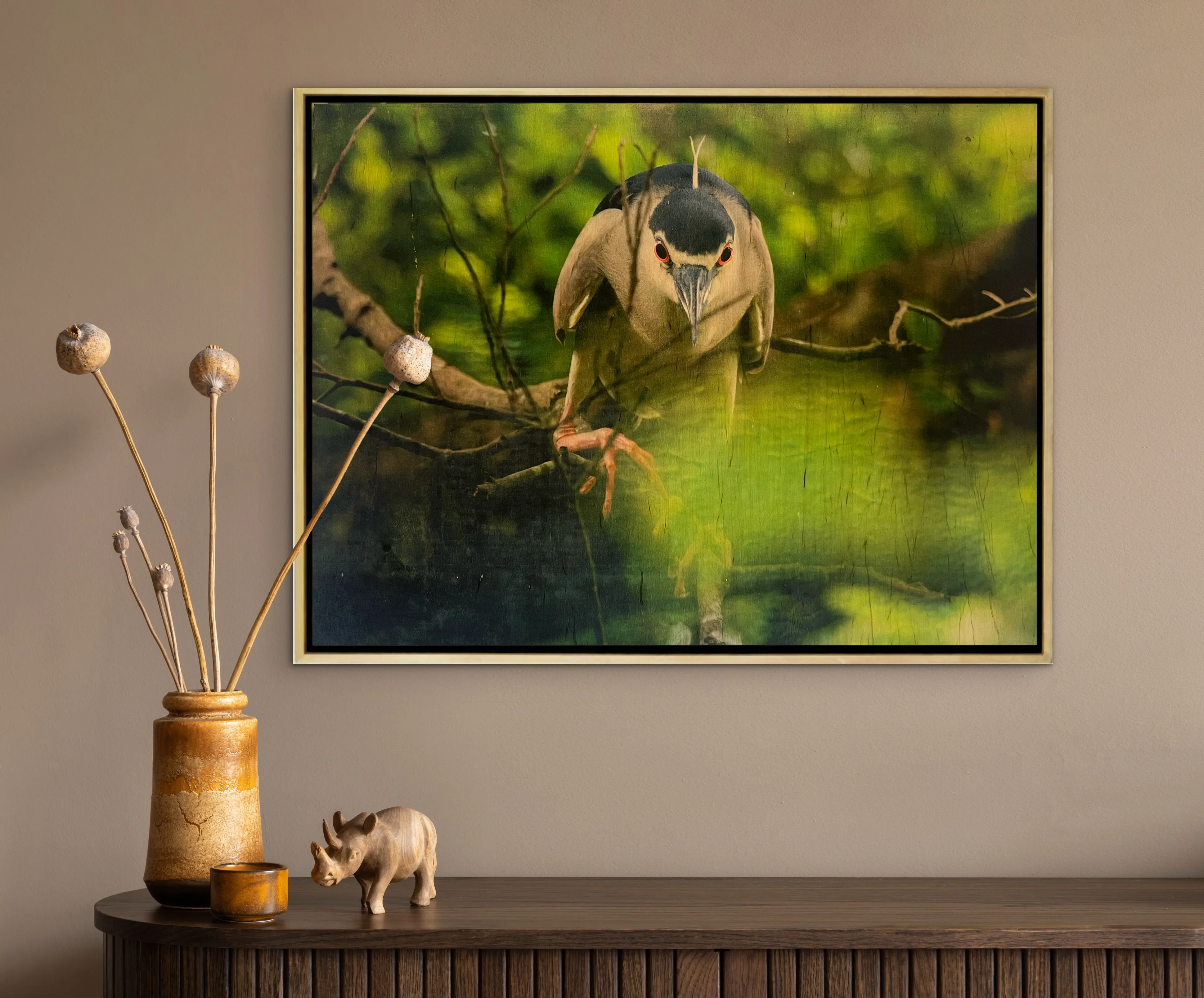 A statement artwork placed in a hospitality-style interior with controlled circulation
