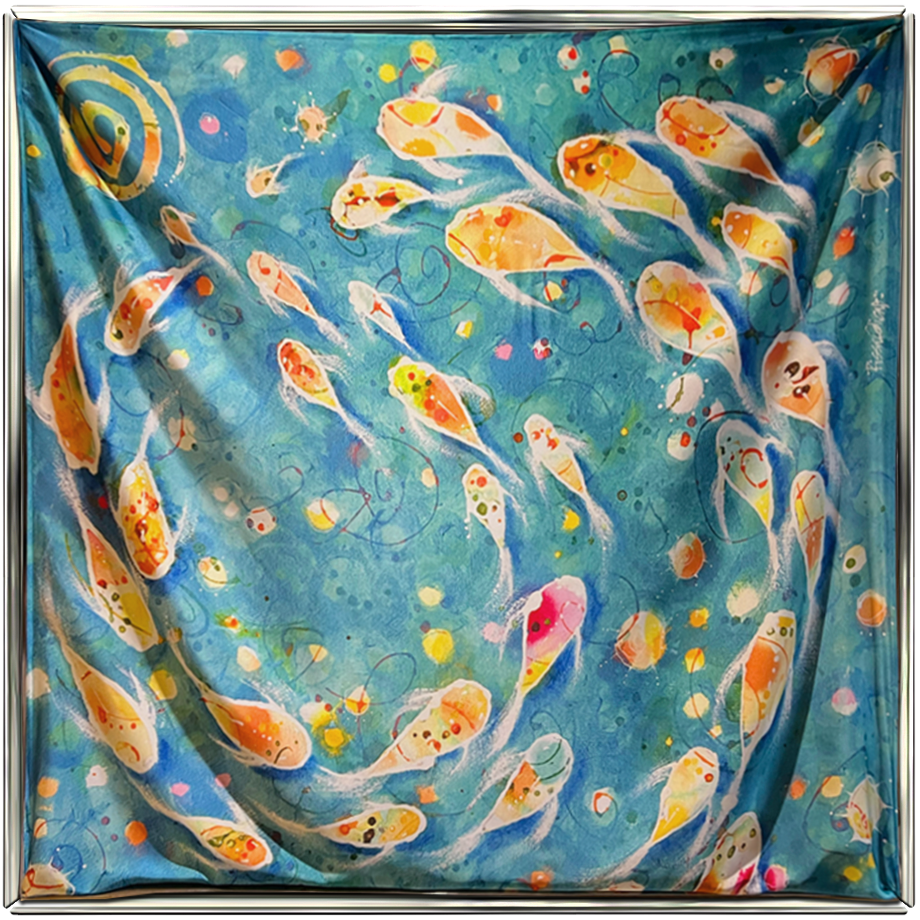 ArtSoie silk and the surrounding stainless steel Veatro system seen as one artwork